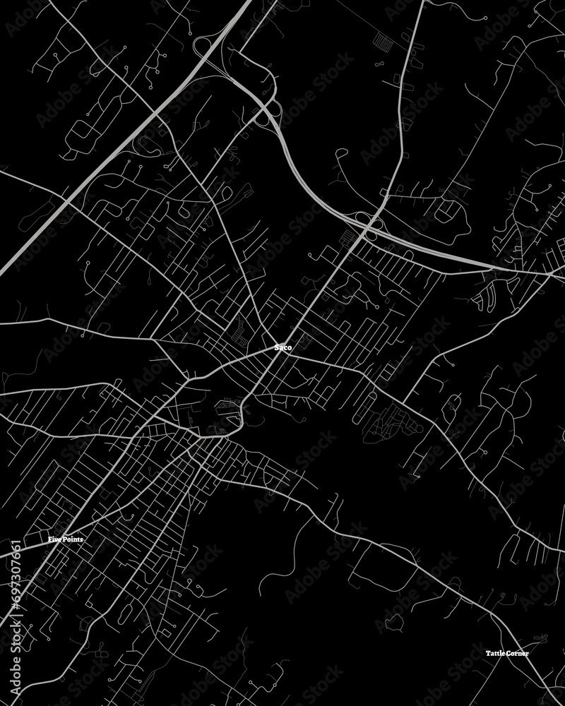 Detailed Dark Map of Saco Maine