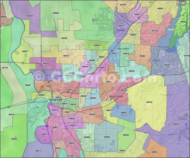 Sacramento Zip Codes Map | Draw A Topographic Map