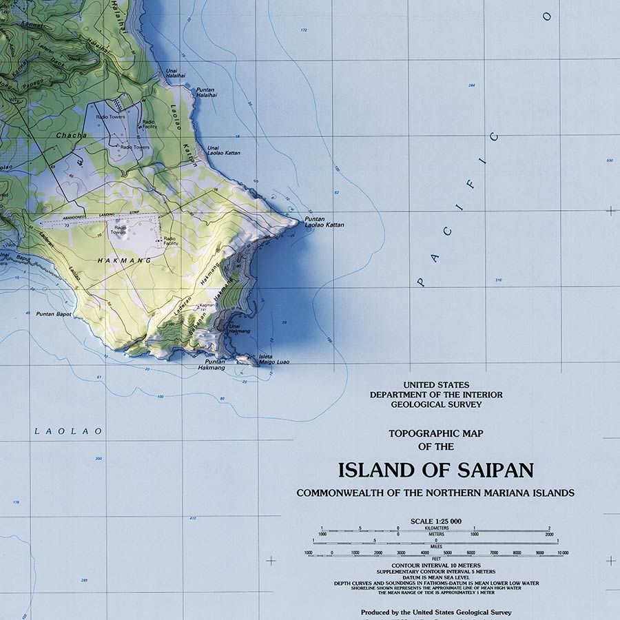 Shaded Relief Map of Saipan from 1983