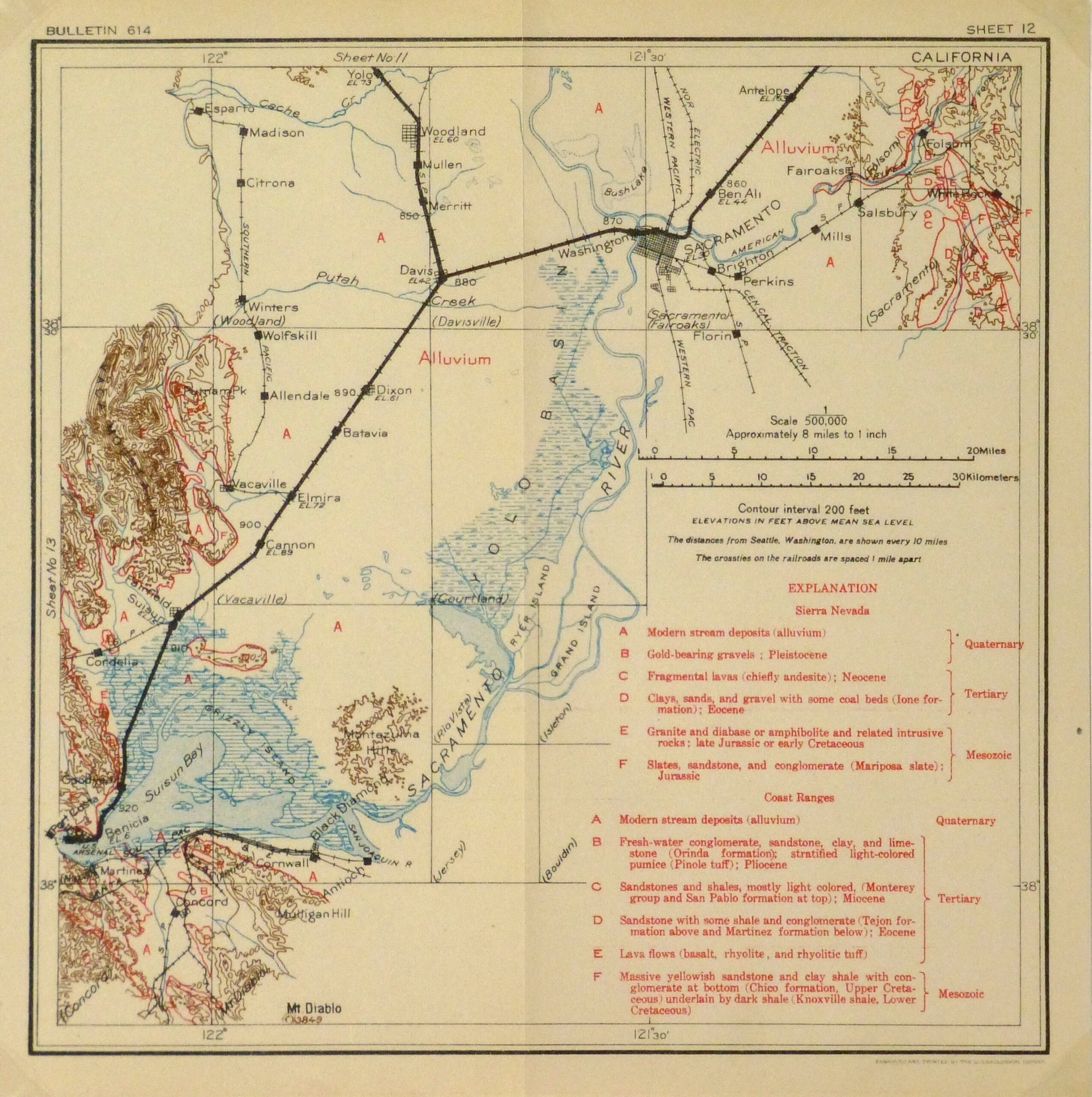 Antique Map Sacramento Valley California, 1915