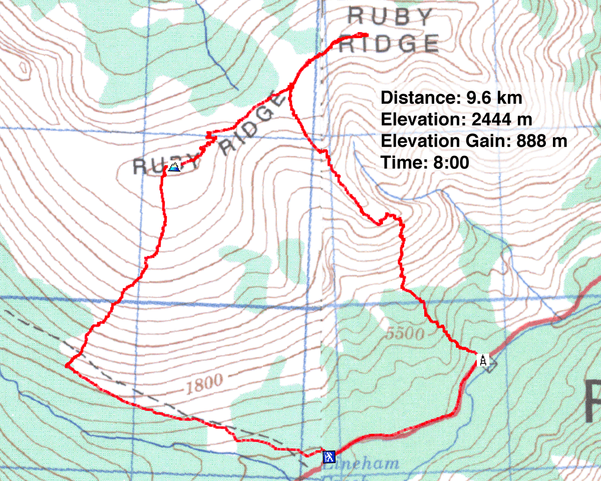 Historical map representation of Ruby Ridge