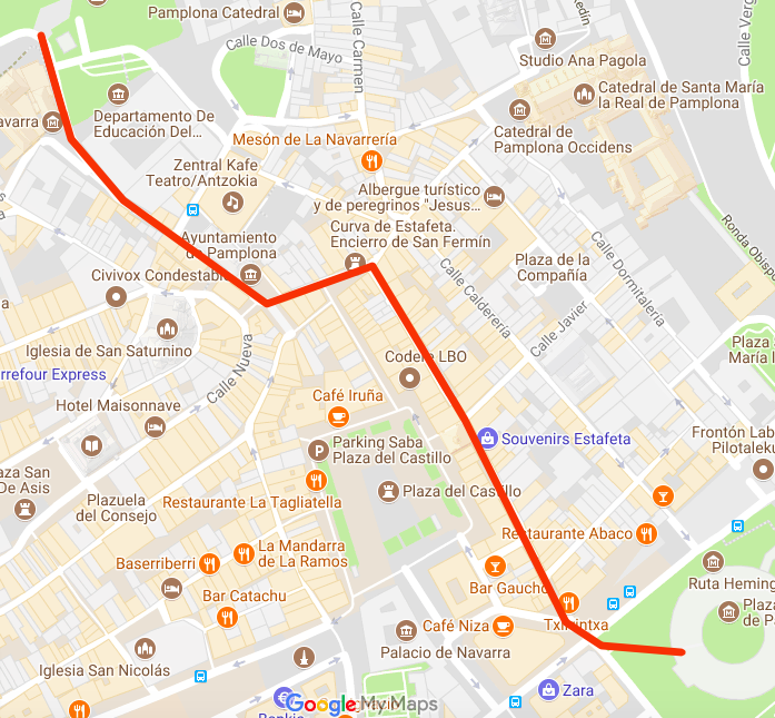 The Running of the Bulls Route Map