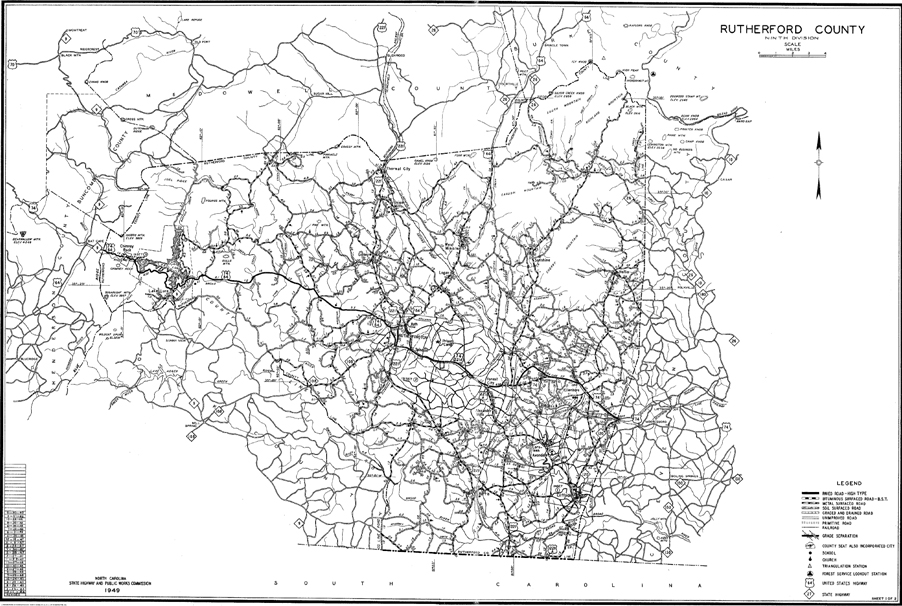 1949 Road Map of Rutherford County, North Carolina