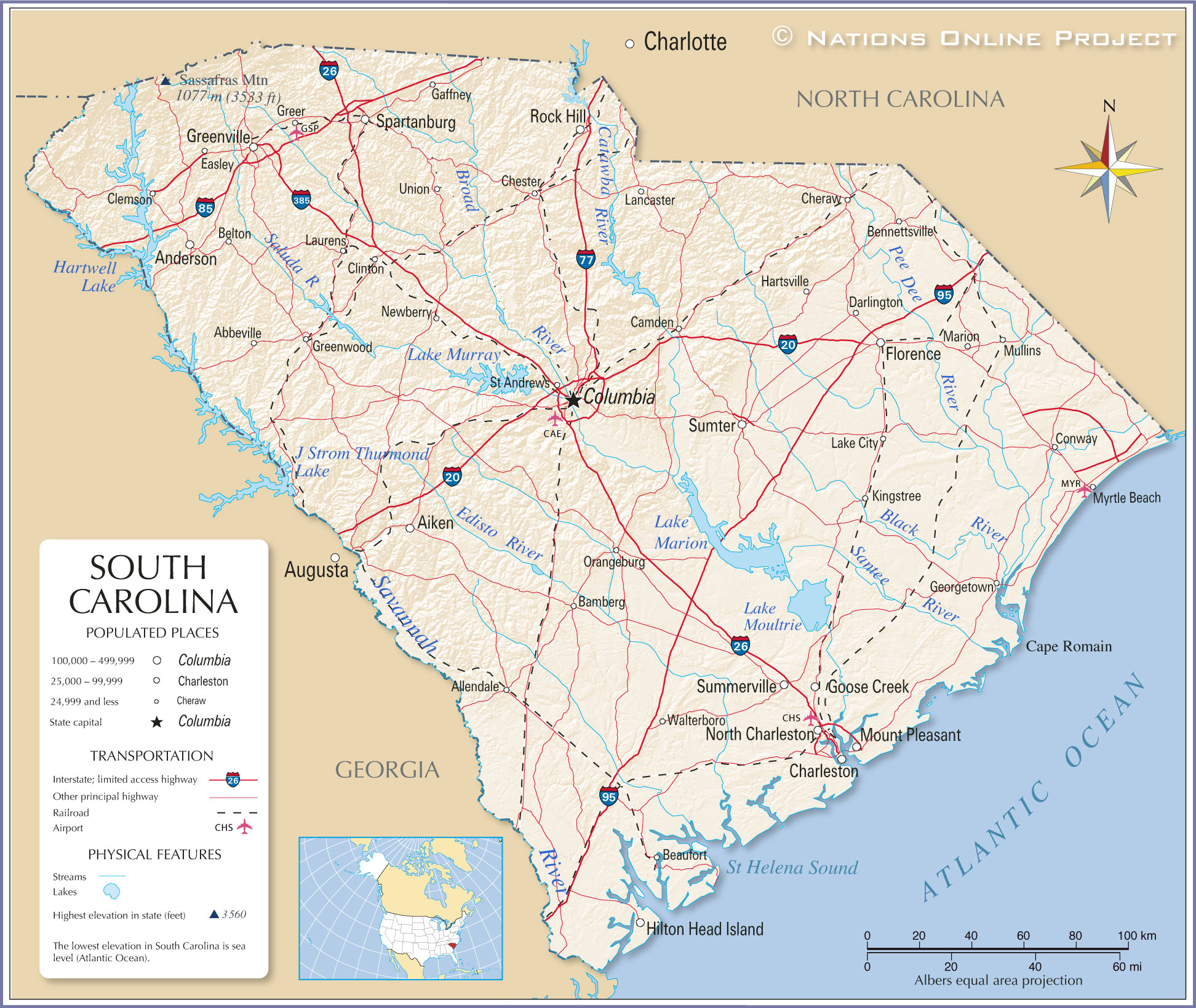 Map of North Carolina and South Carolina