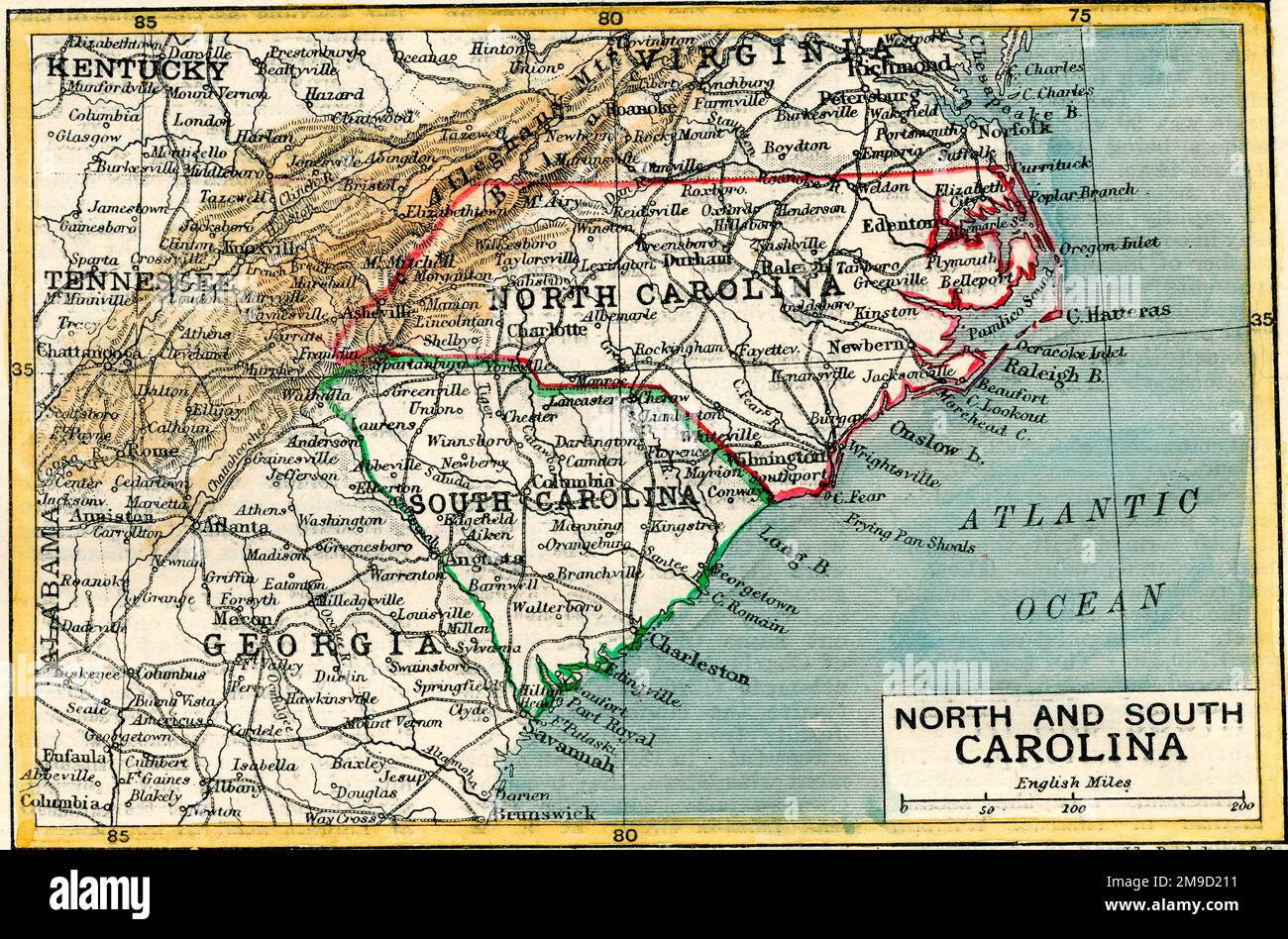Modern Map Of North and South Carolina