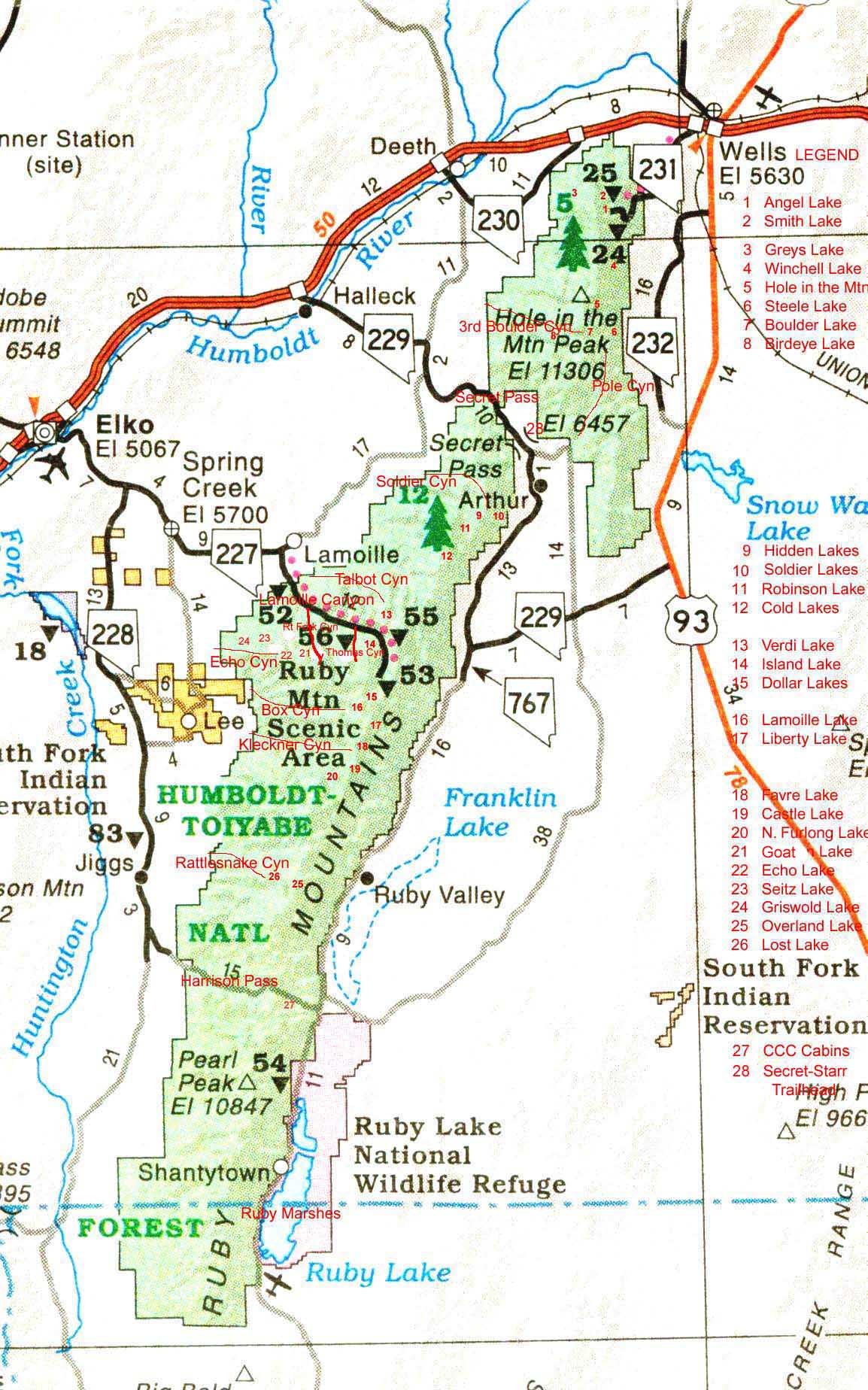 Another Hiking Map of Ruby Mountains