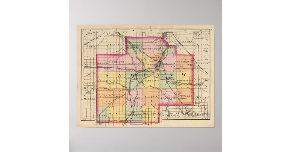 Map of Saginaw County, Michigan Poster