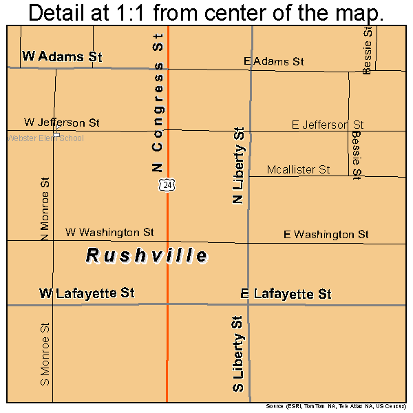 Detailed Street Map of Rushville