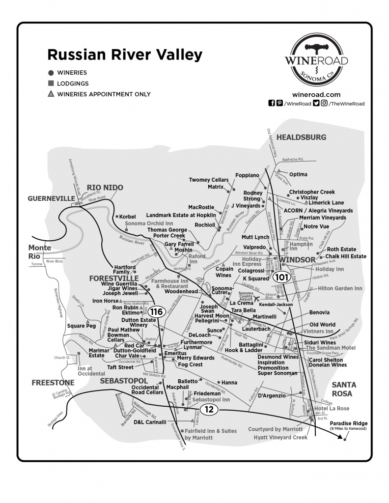 Wine road map of Russian River Valley