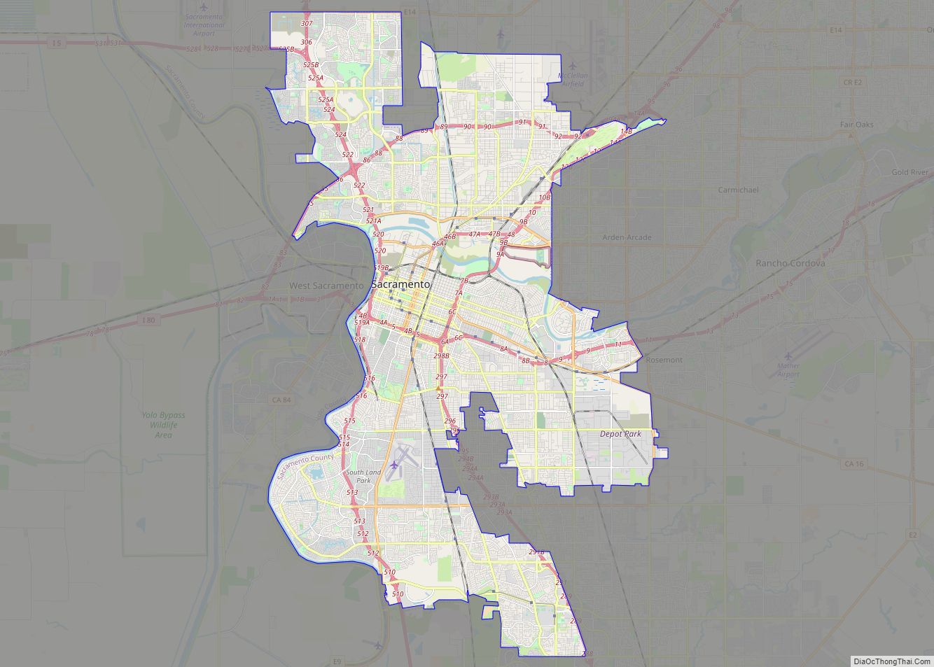 Map of Sacramento city, California - Thong Thai Real
