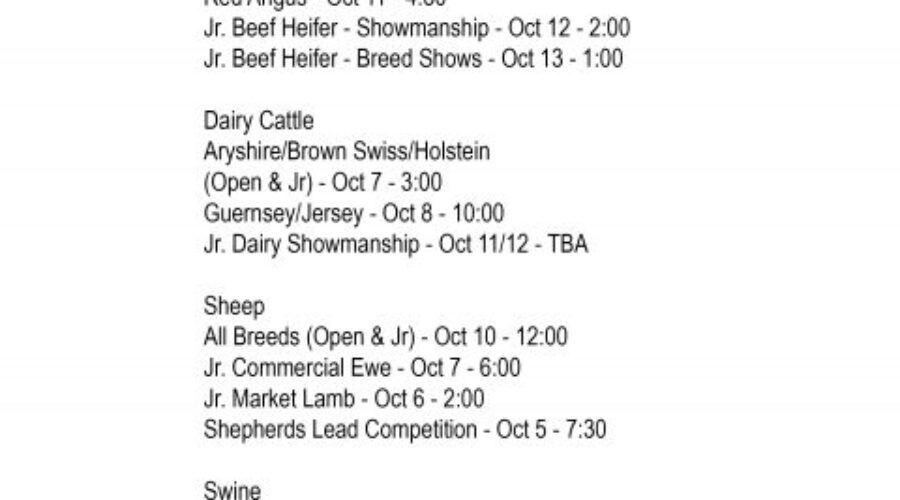 The Nevada State Fair 2026 Livestock Judging Schedule